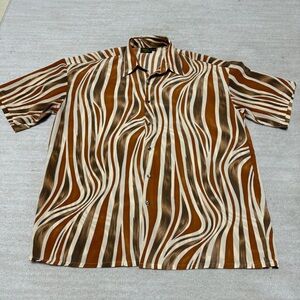 Vintage Monzini Collection Disco Short Sleeve Shirt Brown Trippy XXL Made in USA